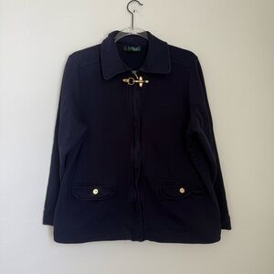 LAUREN RALPH LAUREN Navy Blue Zip Up Jacket Gold Hardware Size L